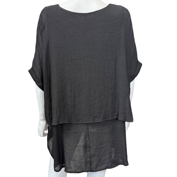 Umgee Womens Oversized Layered Short Sleeve Top Black Lightweight Rayon Blend S - Picture 2 of 5